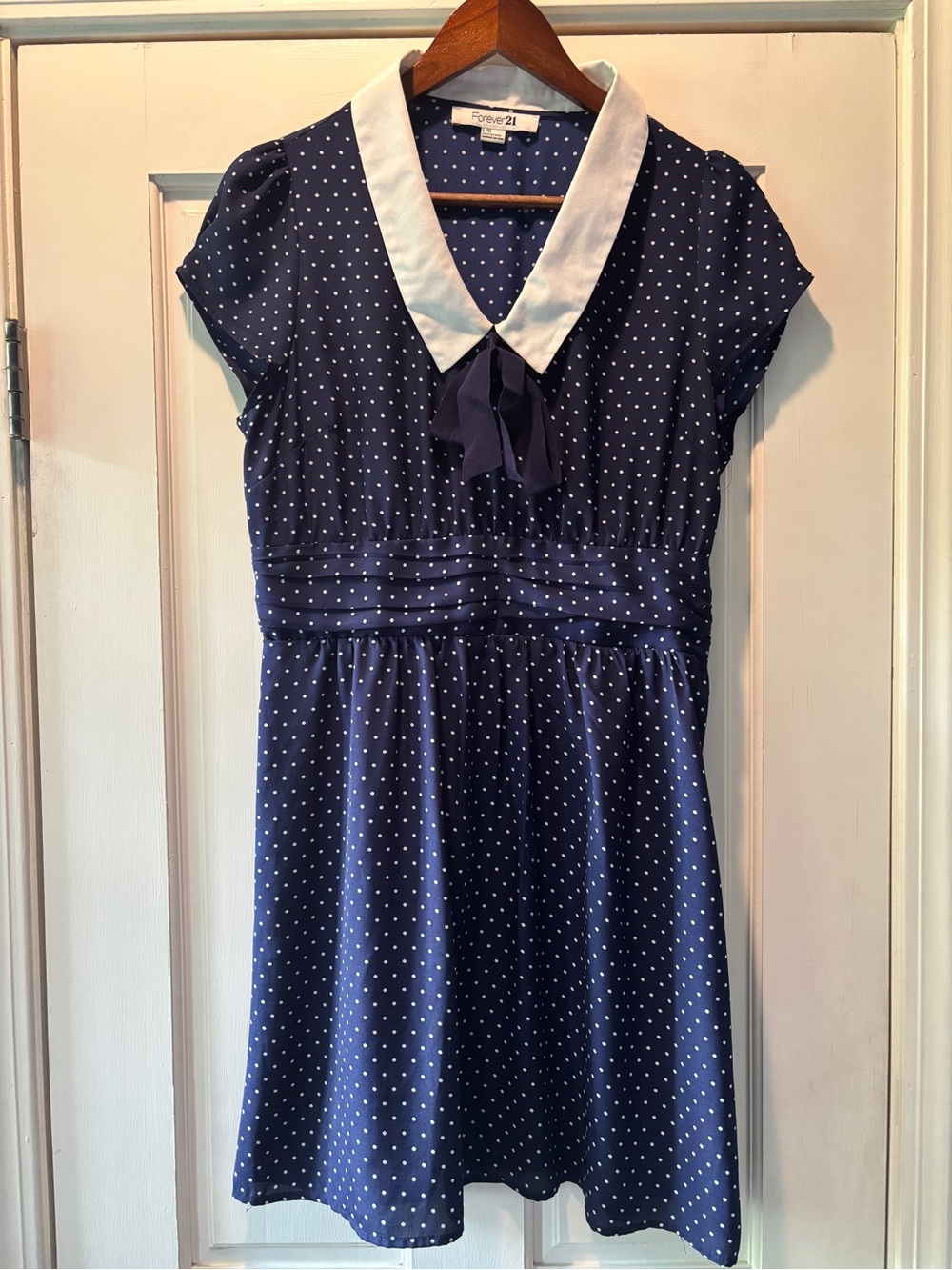 Navy Polka Dot Dress with White Collar retro